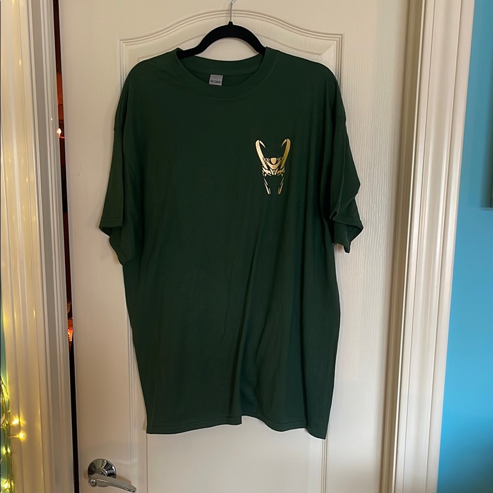 Forest Green Short Sleeve Tee with Loki Helmet
